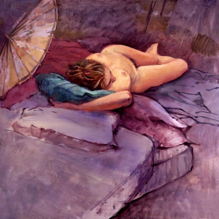 Sleeping nude with parasol
